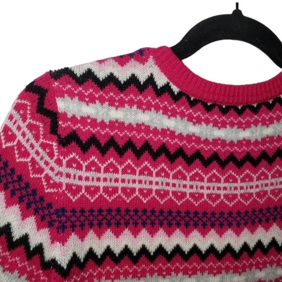 Talbots Fair Isle Lambswool Blend Cardigan Sweater Women Sz MP Pink Button Front - Picture 7 of 9
